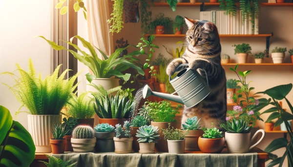 水やりする猫さん