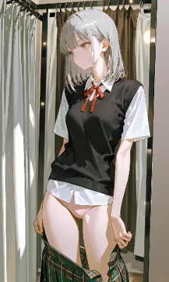 銀髪ショート　脱衣