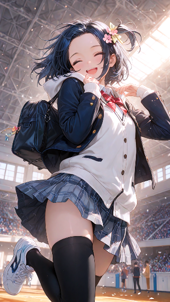 青髪少女の輝く体育館ダッシュ