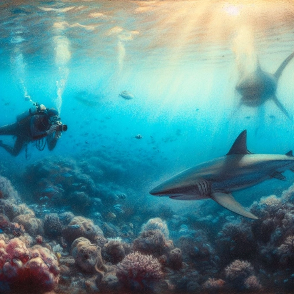 水中カメラマンと鮫