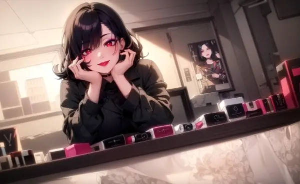 小さな女の子に話かけるショップのお姉さん