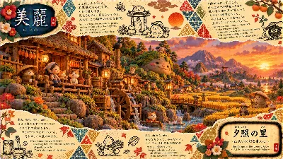 夕陽に微笑む山里の猫たち