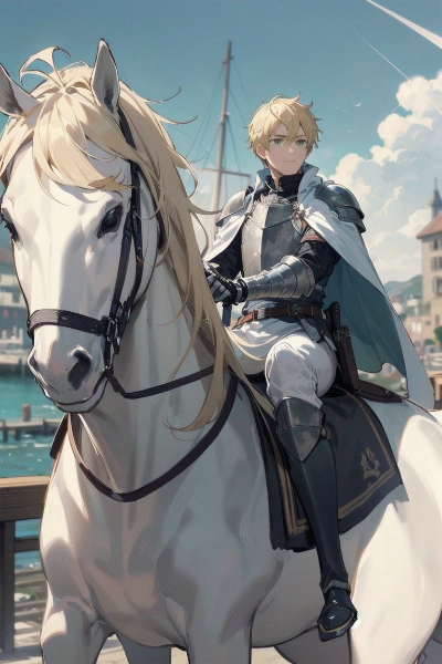 白馬に乗る金髪碧眼の騎士