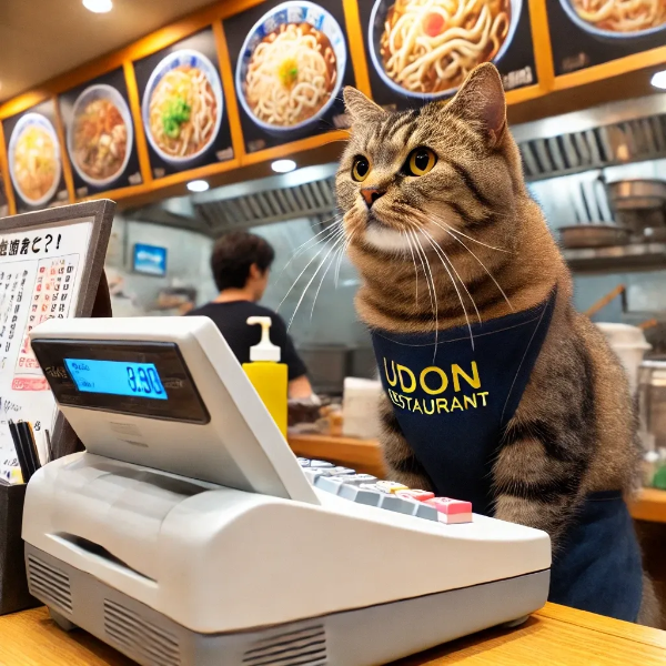 うどん屋で働く猫さん