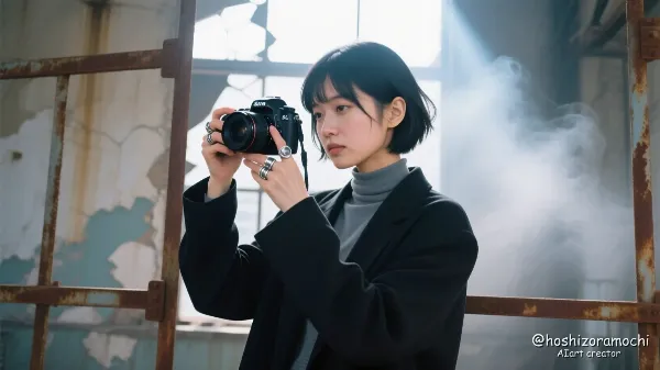 廃墟で佇むアーティスティックな探検者