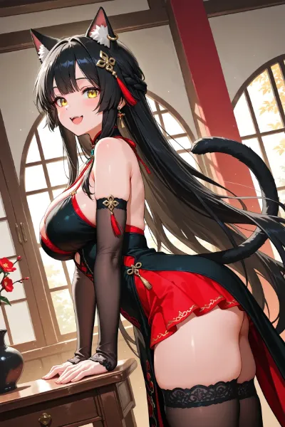 長髪の黒猫耳娘