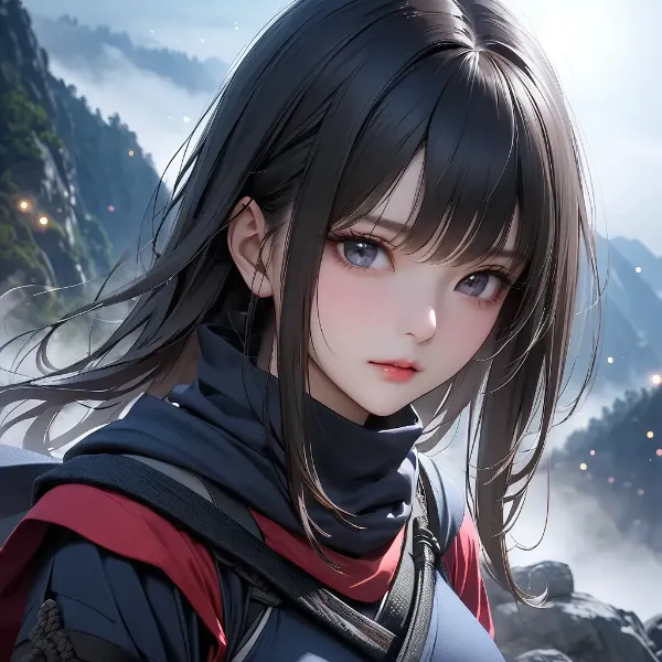 霧の山に佇む神秘の少女