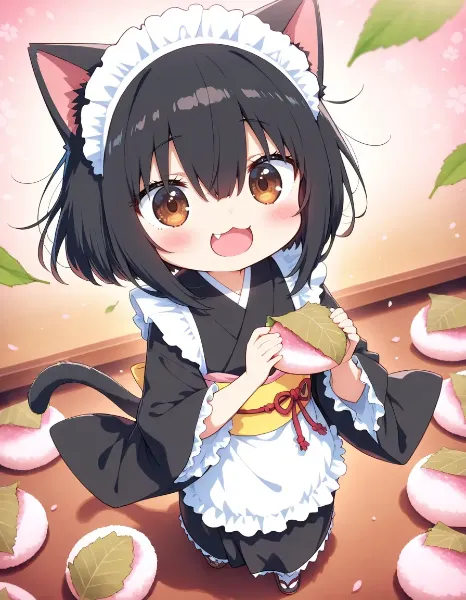 桜餅をたべるニャ！