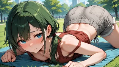 公園に輝く緑の髪