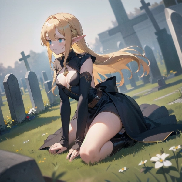 皆、久しぶりだね（人間の友の墓参りに来たエルフ）