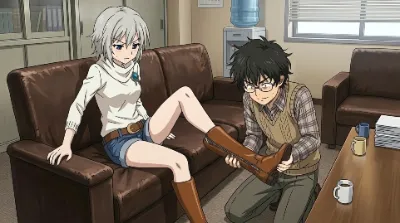 ブーツを脱がされるアーニャ