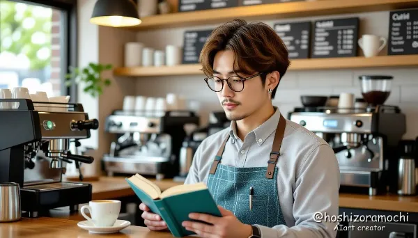 モダンメガネ店員の知的な一瞬 - An intellectual moment from a modern glasses store clerk