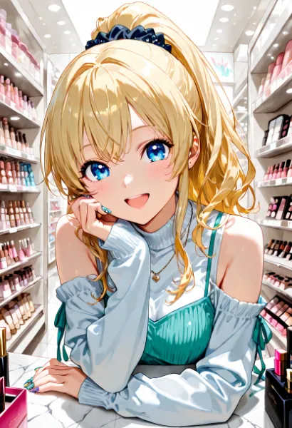 コスメショップの輝く笑顔