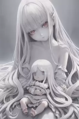 白い髪の人形と髪の長い真っ白な女の子