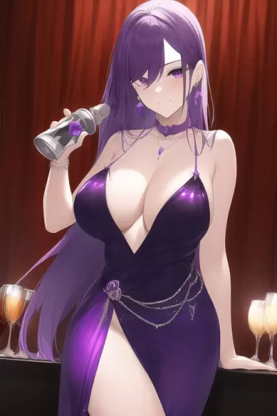 紫ドレスのキャバ嬢