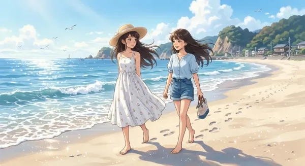 晴れた海辺で