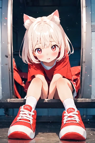真っ赤なハイカットのスニーカー