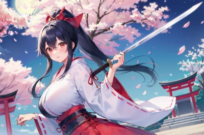 夜桜と巫女さんはいいぞ！