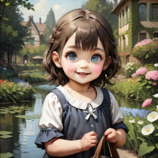 モネの庭で遊ぶ少女