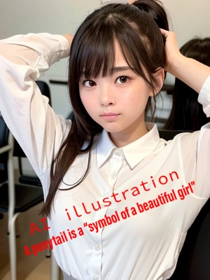 髪を縛るポニーテール美少女