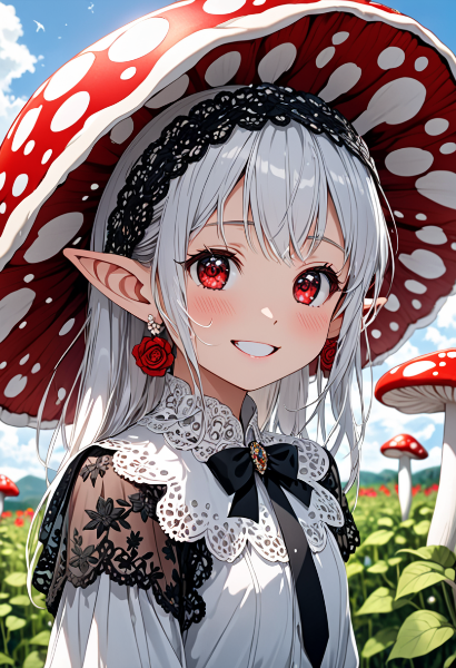 きのこ森のエルフ少女の秘密の笑顔