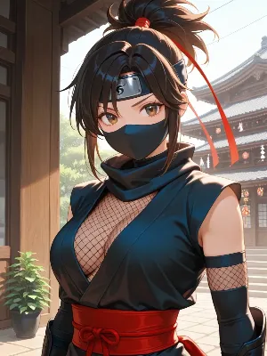 古寺を背にした女忍者
