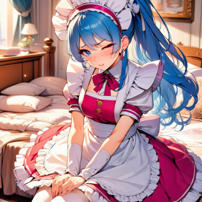 夕方の青髪メイドさん
