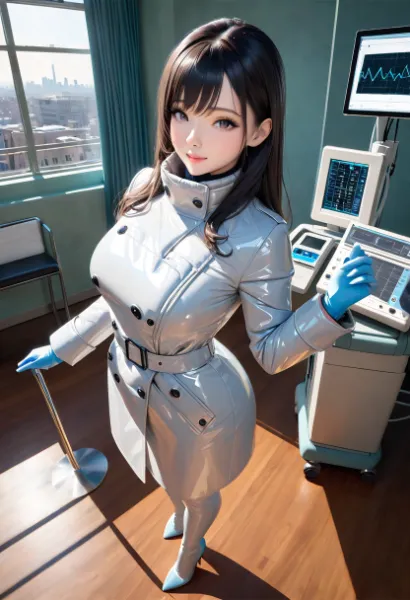 トレンチダウンコートの女医さん