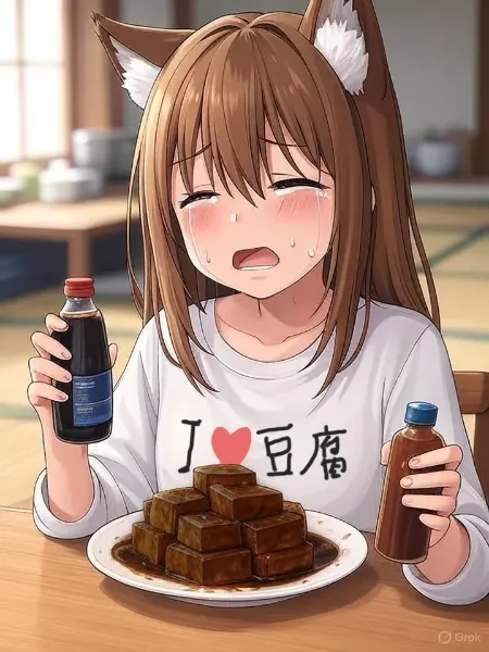 豆腐にソースをかけてしまった狐耳系女子