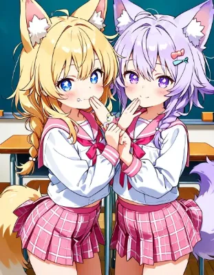 ケモミミ美少女達のえっちな発情期 ちっぱいピンクセーラー服編