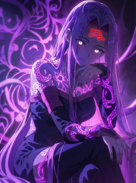 光る蛇柄の魔術回路タトゥーが光るメドゥーサさん🐍