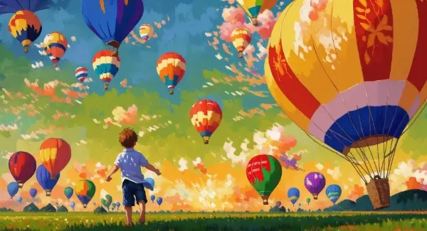 熱気球と朝焼け