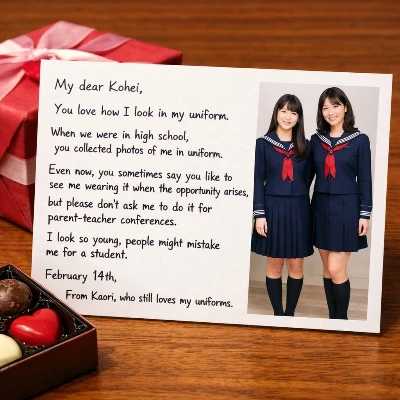 妻からのバレンタインデーのプレゼントに添えられた写真付きメッセージカード