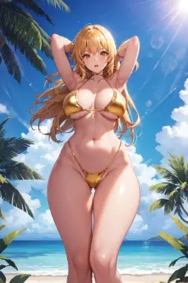 金髪金眼金色ビキニ