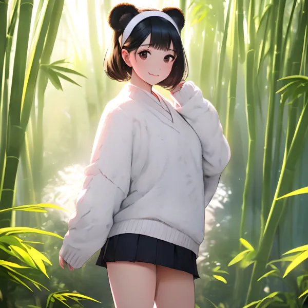 パンダの森で微笑む