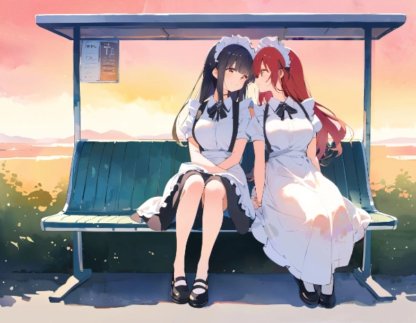 バス停のメイドさん