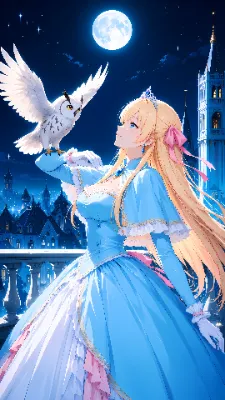 月夜の塔の白いふくろう