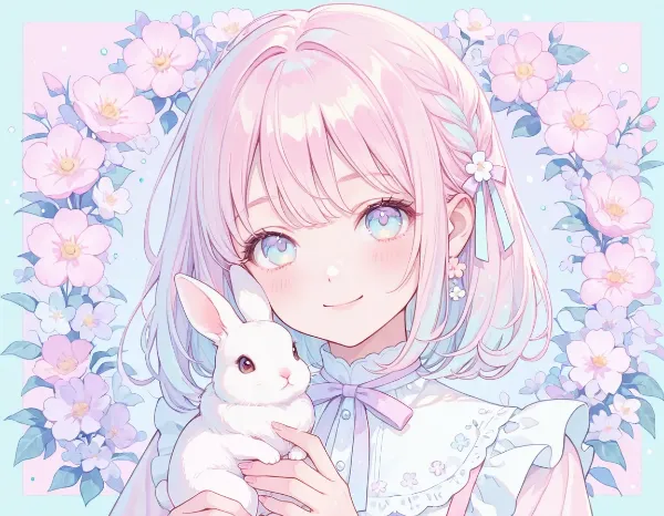 花咲く少女とうさぎ