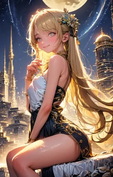 月夜に佇む金色の髪の少女