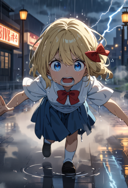 うわぁ～かみなりと雨だぁ～