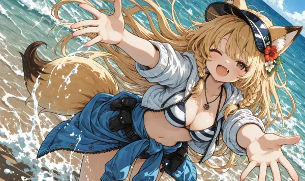 狐耳　金髪　水着