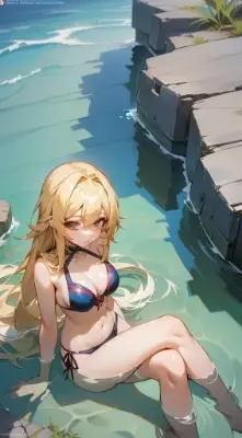 水辺の金髪美少女
