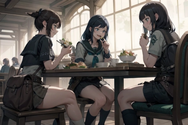 異世界の食堂で食事をとるＪＫ達