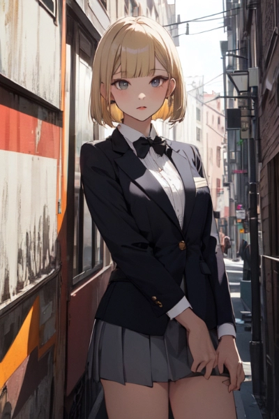 金髪ボブ子　ブレザー