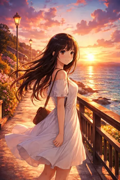 Dreamlike Anime Sunset with Realistic Details