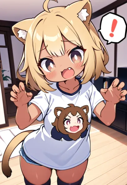 驚くライオン耳少女