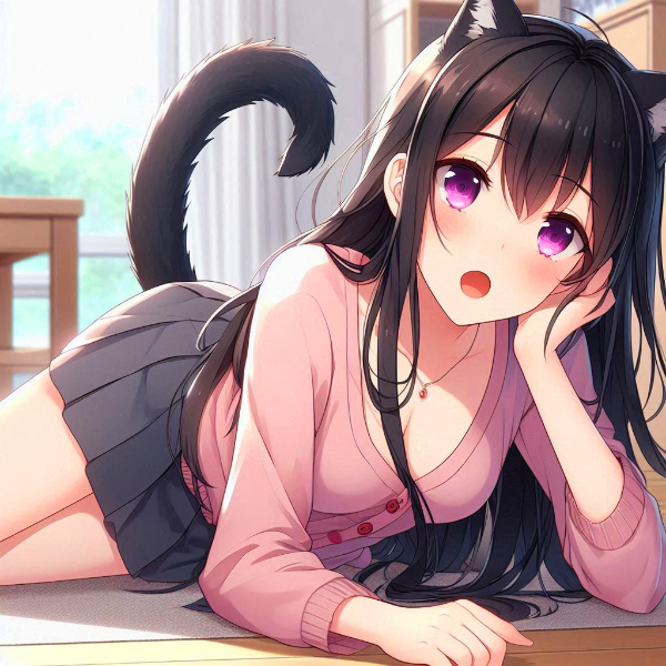 ゴールデンウィークは締切地獄だった、猫耳黒髪ロング少女★(2枚)