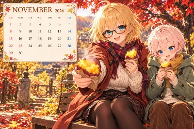 2026年11月カレンダー ガゾモちゃんとドガくん
