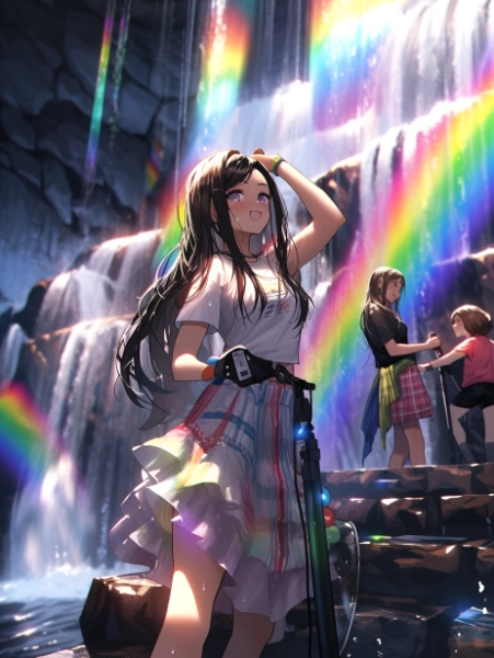 No.518 洞窟の滝と虹と女の子