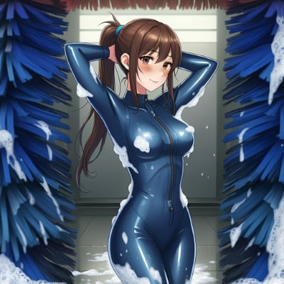洗車機で身体を洗う女の子たち